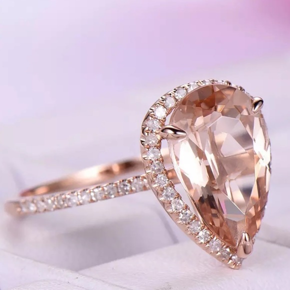 New 925 Rose Gold Water Drop Zircon Ring - Picture 4 of 7